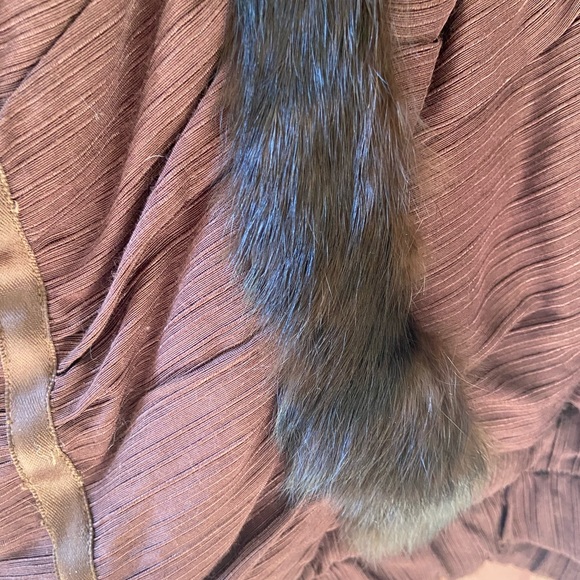 Chocolate Brown Velvet and rabbit fur on Nikki Crepe coat/jacket- size medium - Picture 7 of 8